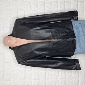 TAHARI Black Faux Leather Jacket Mockneck Fitted Long Sleeve